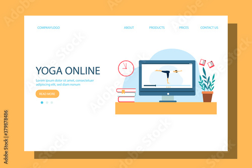 The concept of online learning, active pastime. Training from home. Man conducting an online training session. Vector illustration in flat style.