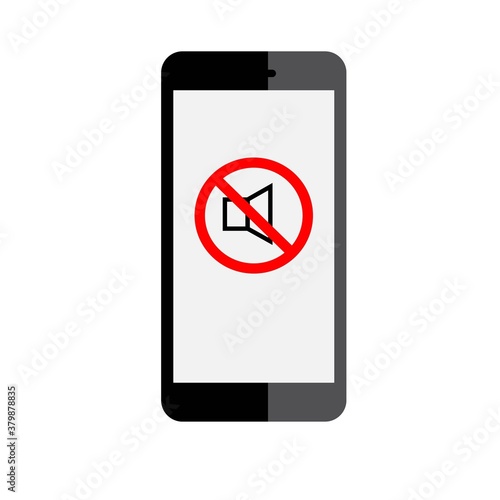 The phone is in silent mode. A sign or icon on the smartphone screen. keep your phone on mute.