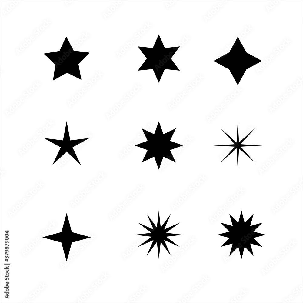 Set of stars. Black and white icons. Vector Set of stars. Black and white icons. Vector