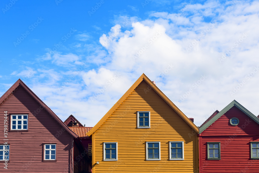 Bergen, Norway. View of historical buildings in Bryggen- Hanseatic wharf in Bergen, Norway. UNESCO World Heritage Site Bergen, Norway. View of historical buildings in Bryggen- Hanseatic wharf in Bergen, Norway. UNESCO World Heritage Site