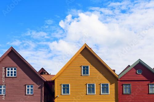 Bergen, Norway. View of historical buildings in Bryggen- Hanseatic wharf in Bergen, Norway. UNESCO World Heritage Site