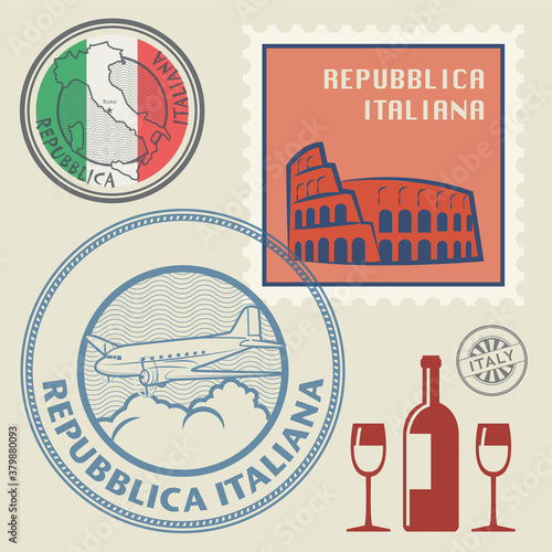 Travel stamps or symbols set, Italy theme