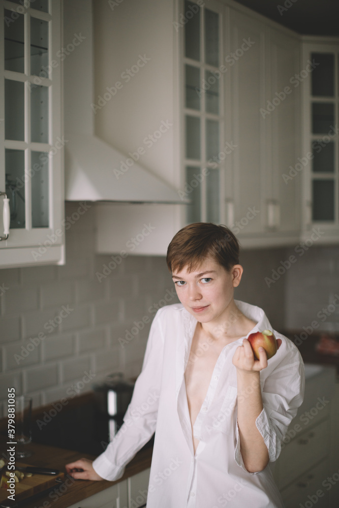portrait of the young woman on the Kitchen portrait of the young woman on the Kitchen