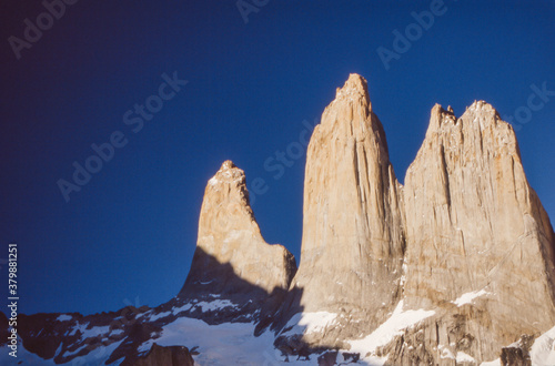 First Light on Torres del Paine Peaks Shot on Film photo