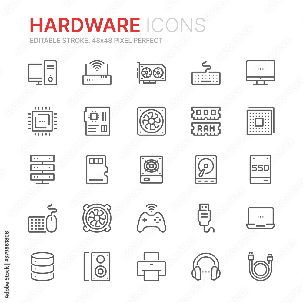 Collection of hardware related line icons. 48x48 Pixel Perfect. Editable stroke Collection of hardware related line icons. 48x48 Pixel Perfect. Editable stroke