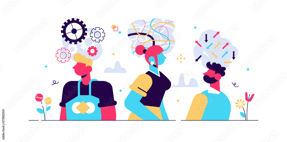 Mind behavior concept, flat tiny persons Mind behavior concept, flat tiny persons