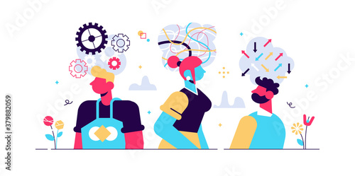 Mind behavior concept, flat tiny persons 