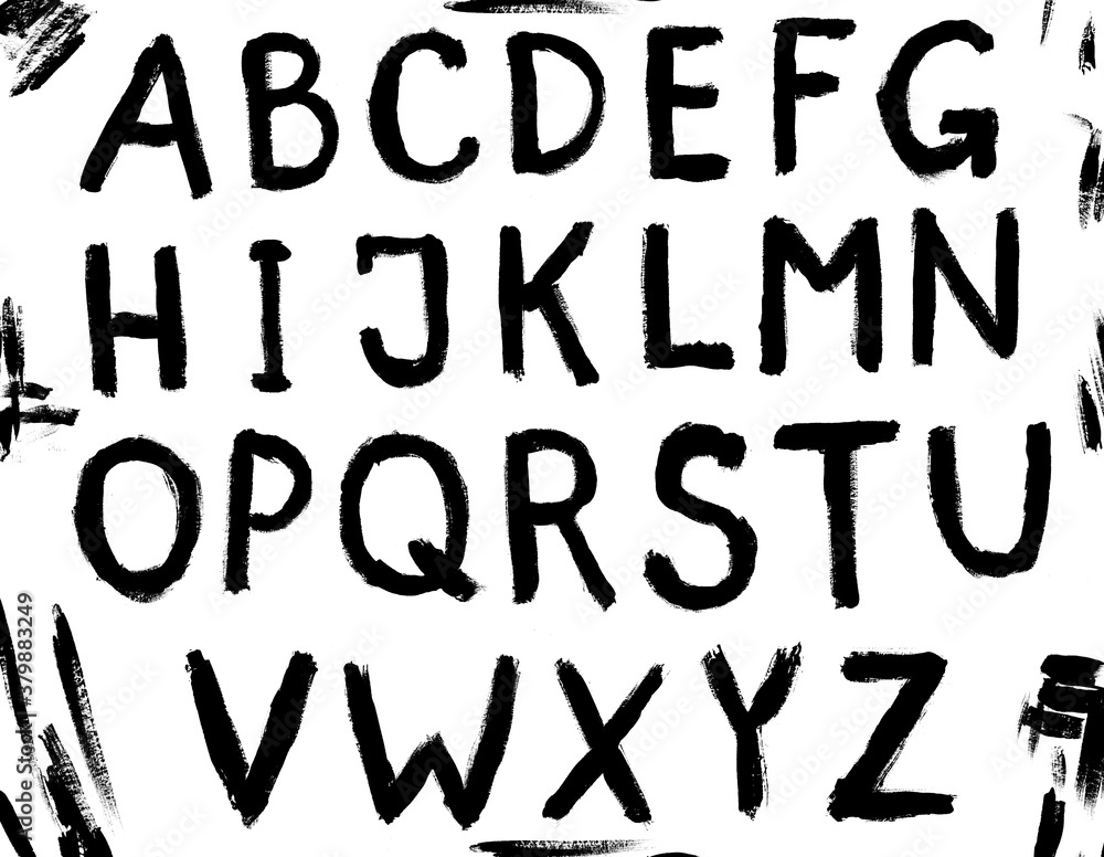 Raster handmade watercolor font. The letters of the English alphabet. Gouache, ink. Dry brush technique. Uneven edges. Grunge style. A high resolution. Isolate on white. Raster handmade watercolor font. The letters of the English alphabet. Gouache, ink. Dry brush technique. Uneven edges. Grunge style. A high resolution. Isolate on white.