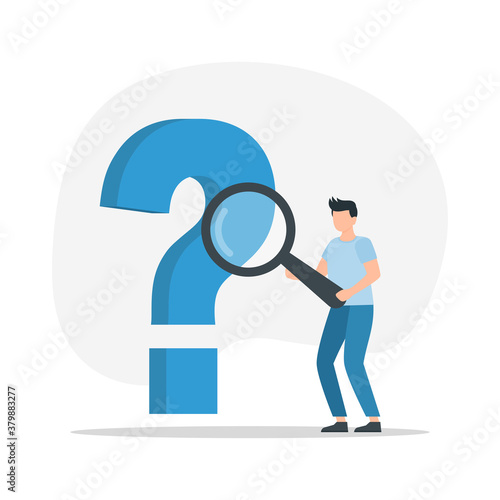 Man with a magnifier and a question mark.