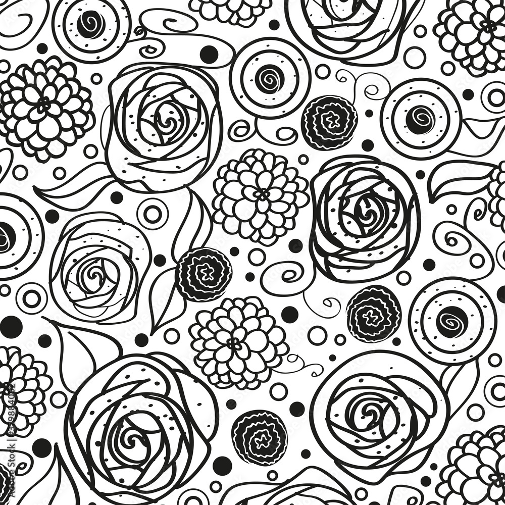 Obraz premium Square pattern. Hand drawn abstract background. Design for spiritual relaxation for adults. Black and white illustration