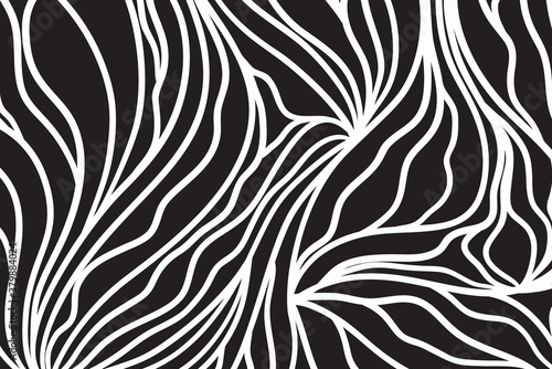 Hand drawn white waves on black. Wavy background. Waved pattern. Line art. Print for banners, flyers or posters
