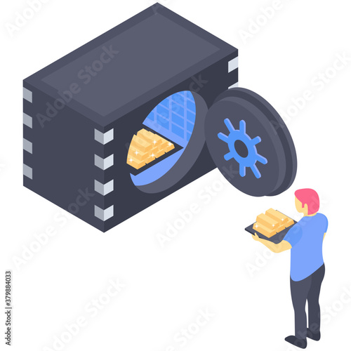 
Isometric icon of bank vault 
