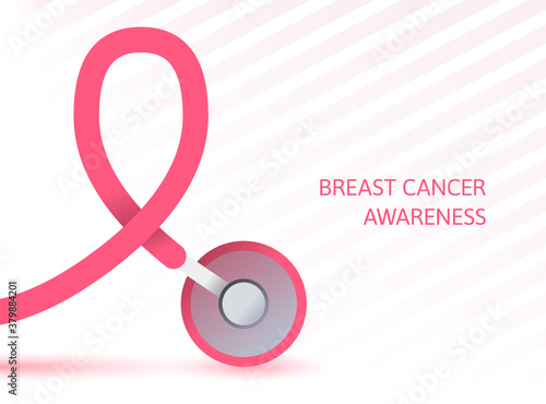 Breast cancer awareness. Pink ribbon sign, stethoscope