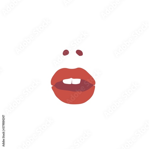 Female Mouth Icon with nostrils, scarlet Lips, white teeth isolated on white background. The emotion of Passion and Desire for Woman s Avatar icon and actual stories decoration.