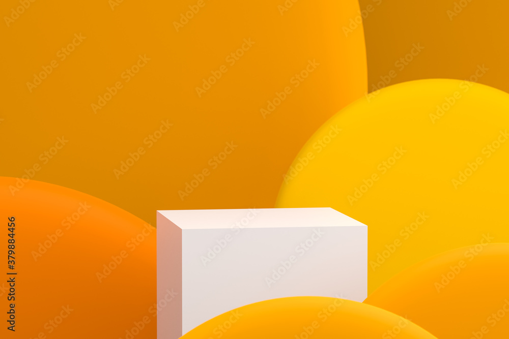 Minimal scene with podium and abstract orange background, Geometric shapes. 3D rendering. Minimal scene with podium and abstract orange background, Geometric shapes. 3D rendering.