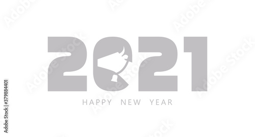 Chinese new year. 2021 New year. Metal ox horoscope sign. 2021 design. New year symbol. 2021 logo design. Chinese horoscope metal ox with 2021. Flat minimalism vector illustration. Ox horoscope sign