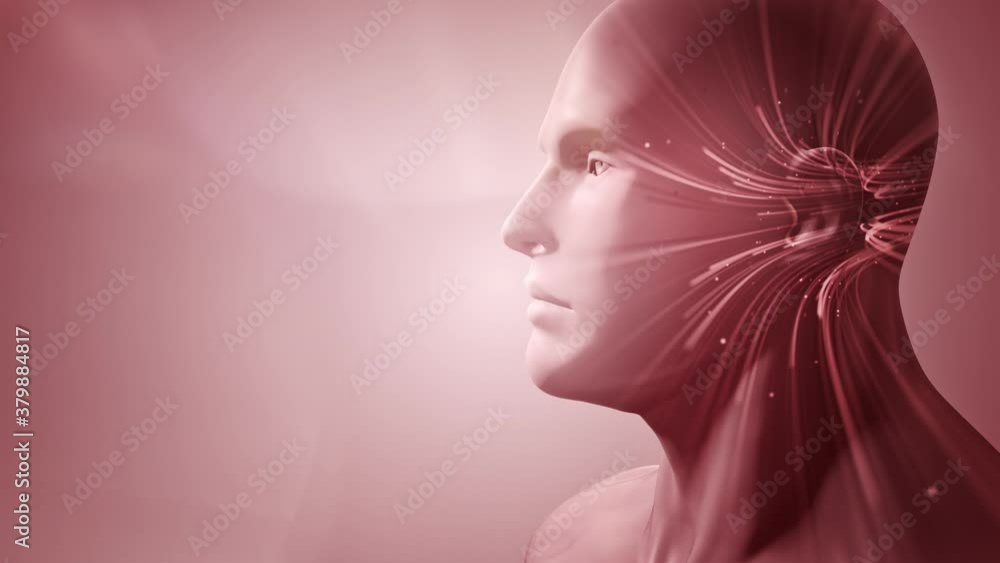 Double exposure of abstract human face with moving of lines for fiber optic network. Magic flickering dots or glowing flying lines. Animation loop. Double exposure of abstract human face with moving of lines for fiber optic network. Magic flickering dots or glowing flying lines. Animation loop.