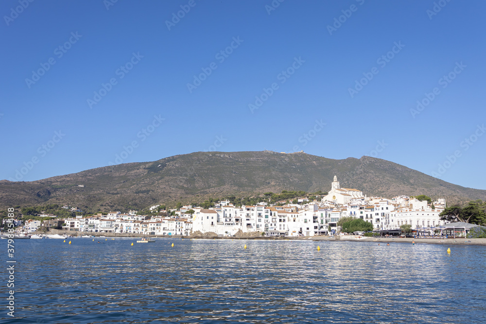 CADAQUES, SPAIN-AUGUST 8, 2020: Panoramic view of the City in the moning from the sea.