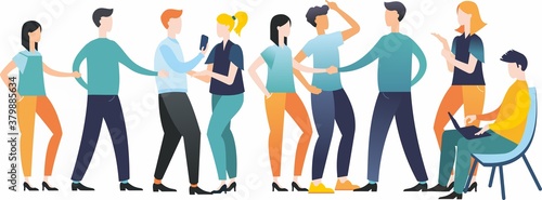 Raster illustration. Flat design. A large set of different people. Images for business. Colleagues. Friends. The fellowship of friends.