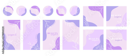 Social media stories, posts, highlights templates. Abstract floral trendy vector backgrounds with copy space for text