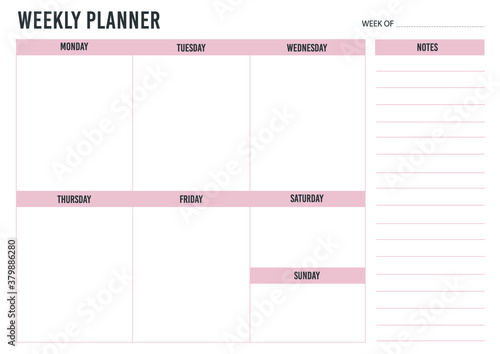 Weekly planner template vector, printable , landscape , monthly, daily and weekly schedule