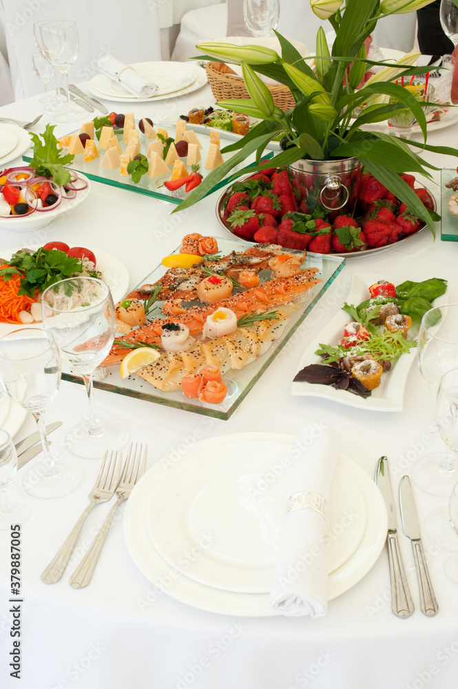 Banquet table for a holiday with festive dishes