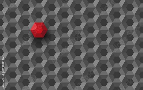 Honeycomb polygon technology structure abstract with red unique different hexagon integrated part as unique another solution concept vector 3d illustration, digital module hexagonal pattern modern