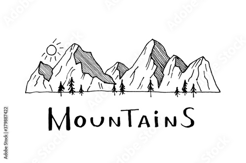 Horizontal graphic mountains with lettering