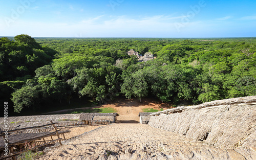 VALLADOLID, MEXICO, MEXICO - May 31, 2019: View from El Torre in Ek Balam Archaeological Site photo