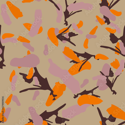 UFO camouflage of various shades of beige, brown, orange and pink colors