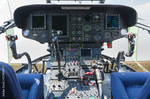 Helicopter control dashboard close up photo