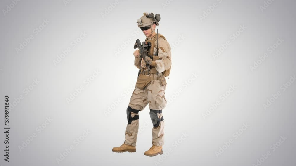 United states Marine Standing And Talking on gradient background. United states Marine Standing And Talking on gradient background.
