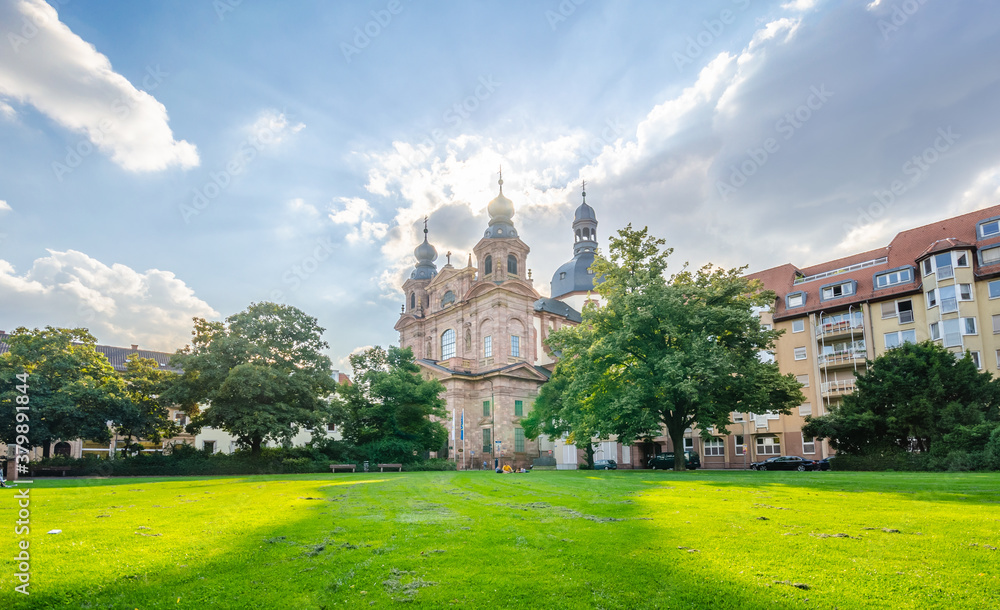 The Jesuit Church with the Schillerplatz lawn in the foreground.