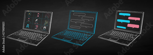 Vector color chalk drawn illustration of computer