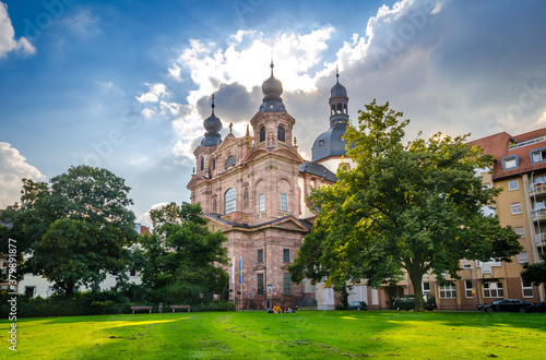 The Jesuit Church with the Schillerplatz lawn in the foreground.