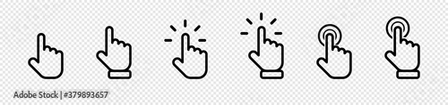 Cursor click collection. Cursor computer mouses, isolated on transparent background. Clicking cursor vector icons. Pointing hand clicks. Vector illustration
