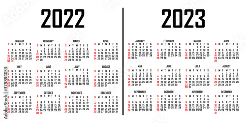 Calendar 2022-2023. The week begins on Sunday. Simple calendar template. Portrait of vertical orientation. Annual organizer of stationery. Vector