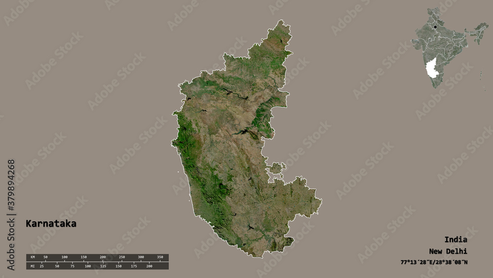 Karnataka, state of India, zoomed. Satellite
