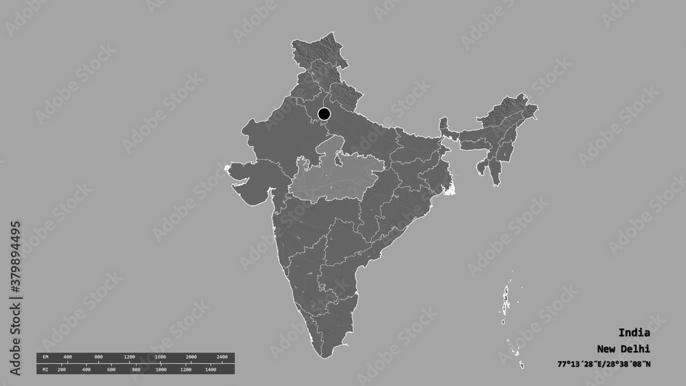 Location of Madhya Pradesh, state of India,. Bilevel