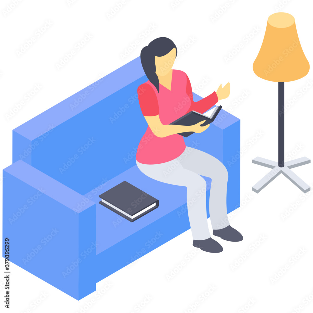 Fototapeta premium Isometric student reading book vector design 