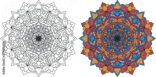 Mandalas for coloring books, outlined and colored