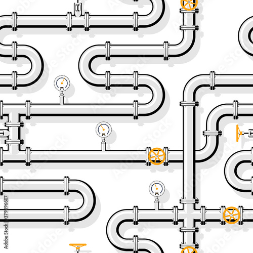 Gas pipeline realistic vector seamless pattern in flat style.