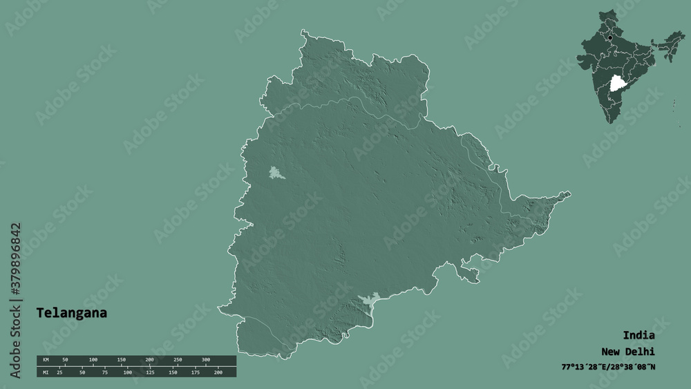 Telangana, state of India, zoomed. Administrative