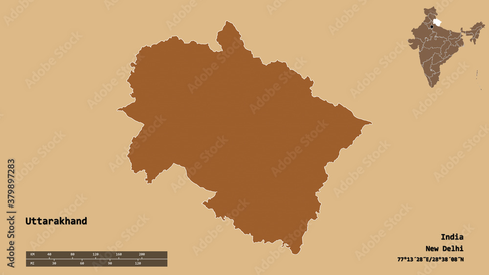 Uttarakhand, state of India, zoomed. Pattern