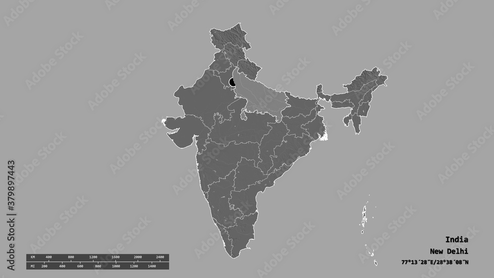 Location of Uttar Pradesh, state of India,. Bilevel