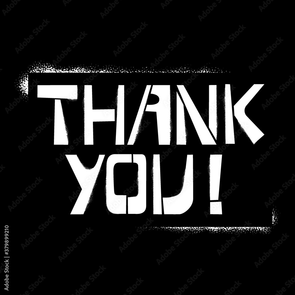 Thank you stencil lettering in frame. Spray paint graffiti on black background. Design templates for greeting cards, overlays, posters Thank you stencil lettering in frame. Spray paint graffiti on black background. Design templates for greeting cards, overlays, posters