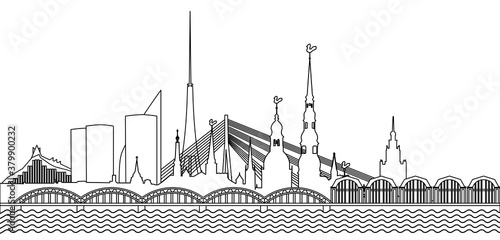 Riga Old Town Skyline during sunset time