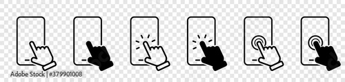 Mobile phone. Smartphone Line Icons. Hand holding smartphone. Hand white touch screen and click on the mobile phone. Mobile phone icons. Vector illustration
