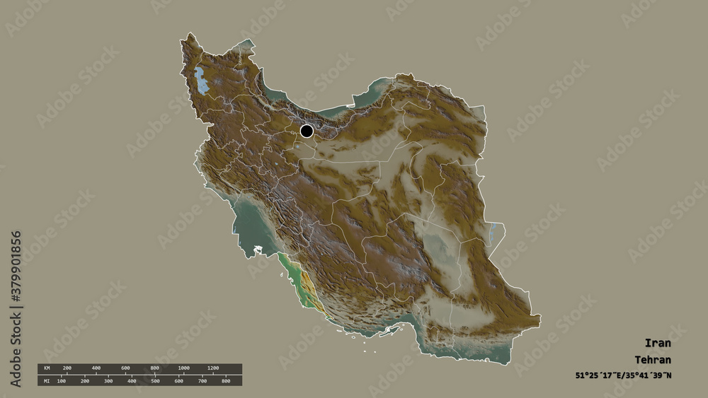 Location of Bushehr, province of Iran,. Relief