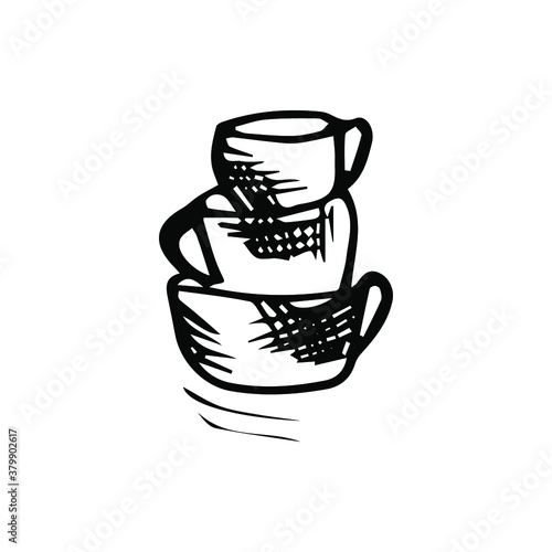 Hand-drawn cups for coffee and tea. Vector illustration in a graphic style.